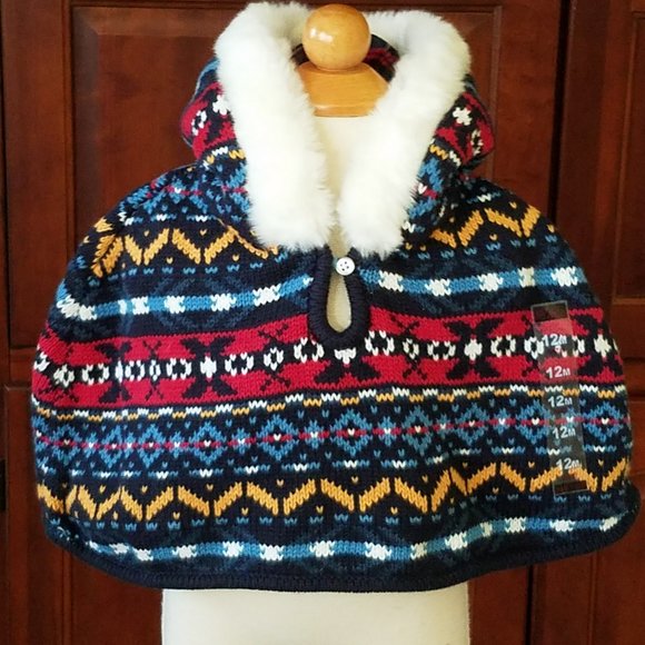 New Children's Place Girl's Knitted Winter Cape Poncho Size 3 - Picture 1 of 4